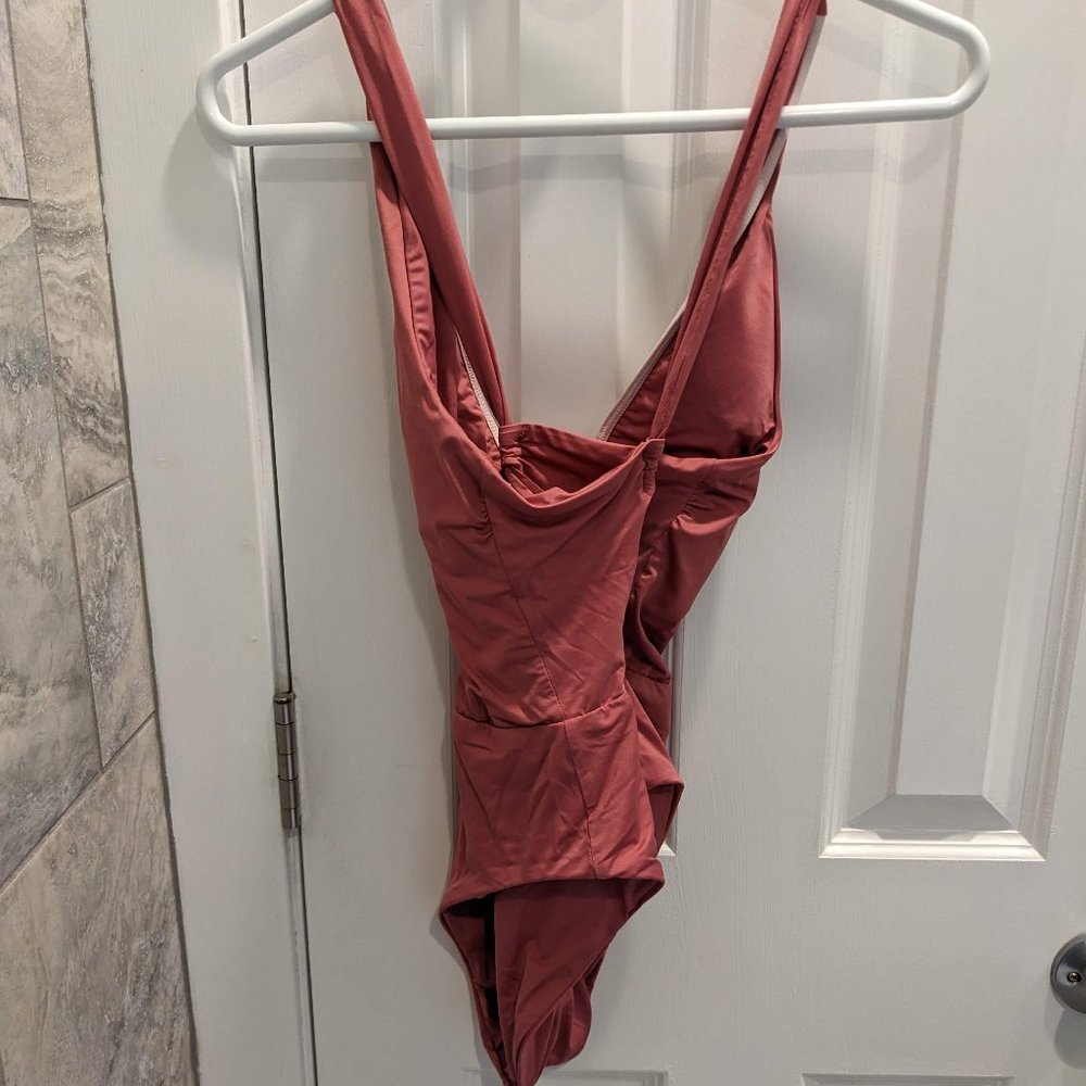 Dusty Pink Swimsuit with Plunging Neck Line - Picture 6 of 8